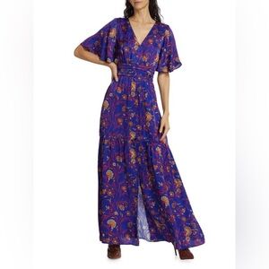 BA&SH Cecilia Floral Tiered Maxi Dress in Blue Size XS